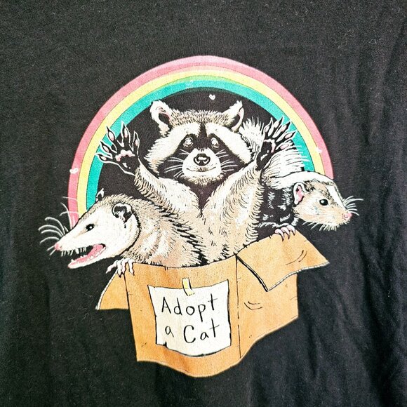 Adopt A Cat Raccoon Opossum Rainbow Graphic Womens Black V-Neck T-Shirt~SS121.3 - Picture 2 of 3